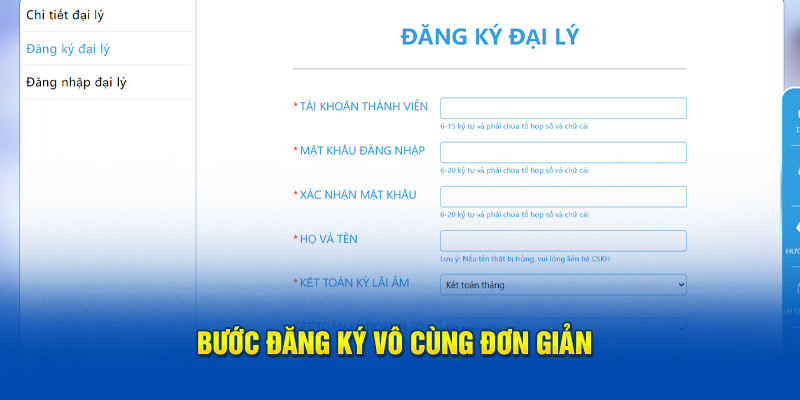 Bước đăng ký vô cùng đơn giản